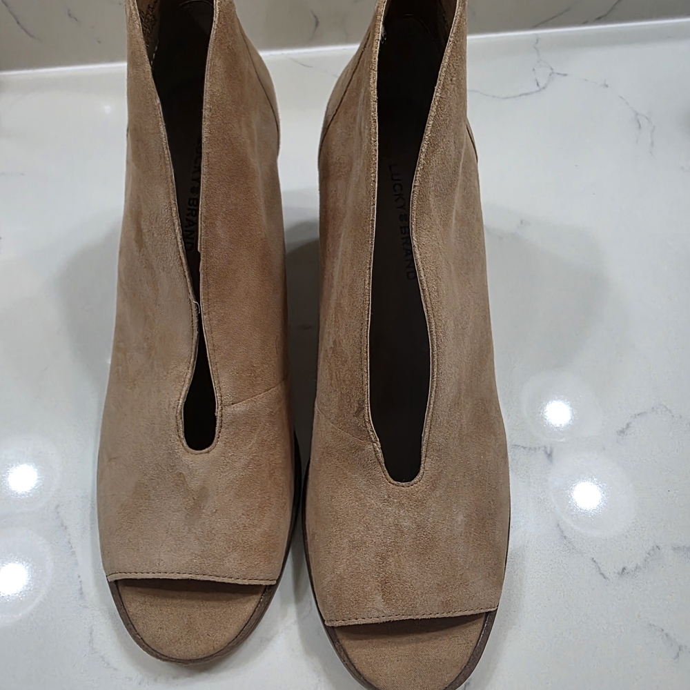 Lucky Brand Tan Suede Peep-Toe Boots